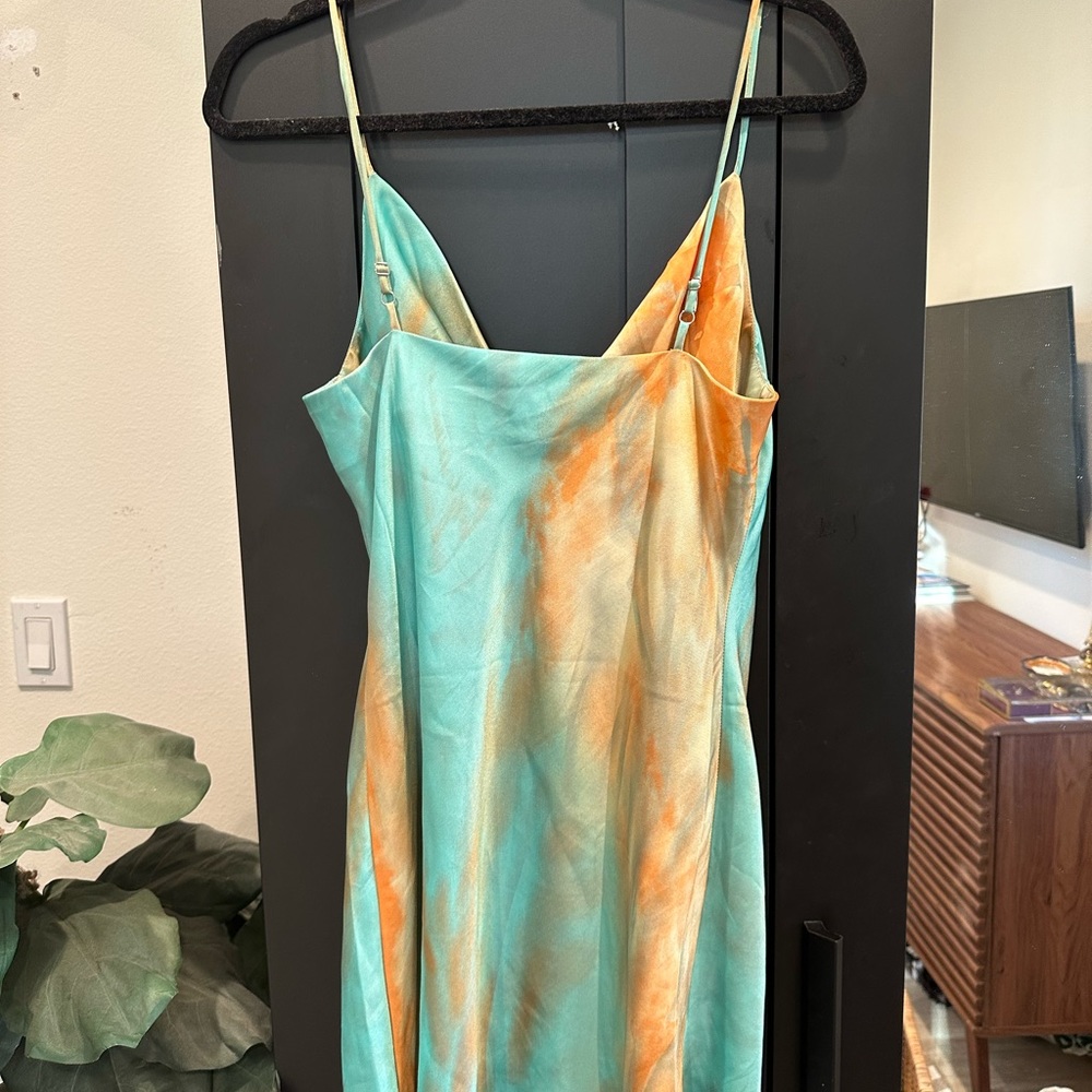 12th Tribe Turquoise and Orange Tie-Dye Mini Slip Dress - Picture 3 of 5